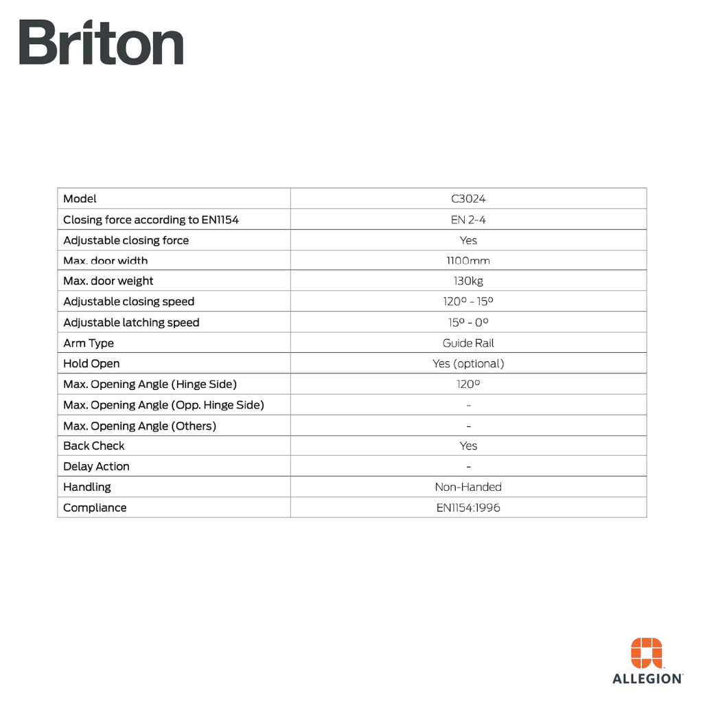 BRITON CONCEALED DOOR CLOSER,C3024