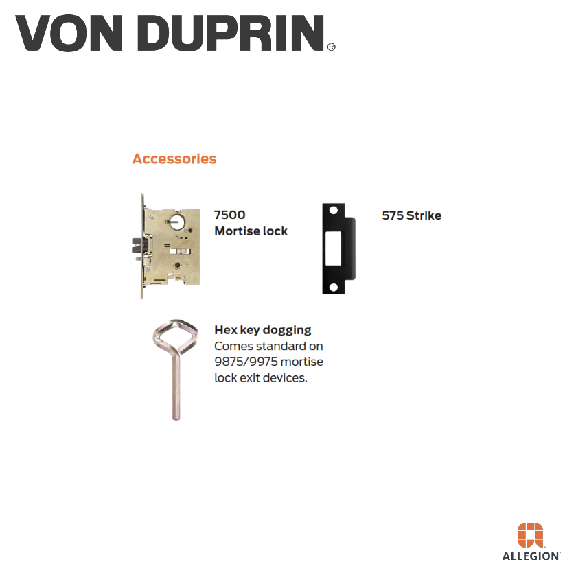 VON DUPRIN 9875 MORTISE LOCK DEVICE