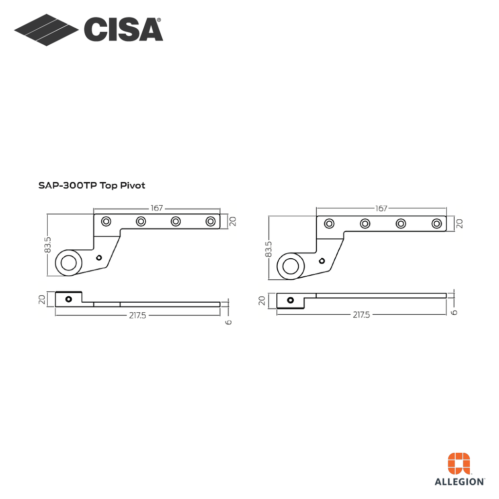 CISA SAP-300 SINGLE ACTION PIVOT SET, C/W OFFSET TOP PIVOT AND BOTTOM STRIP, FOR DOOR WEIGHT UP TO 300KG