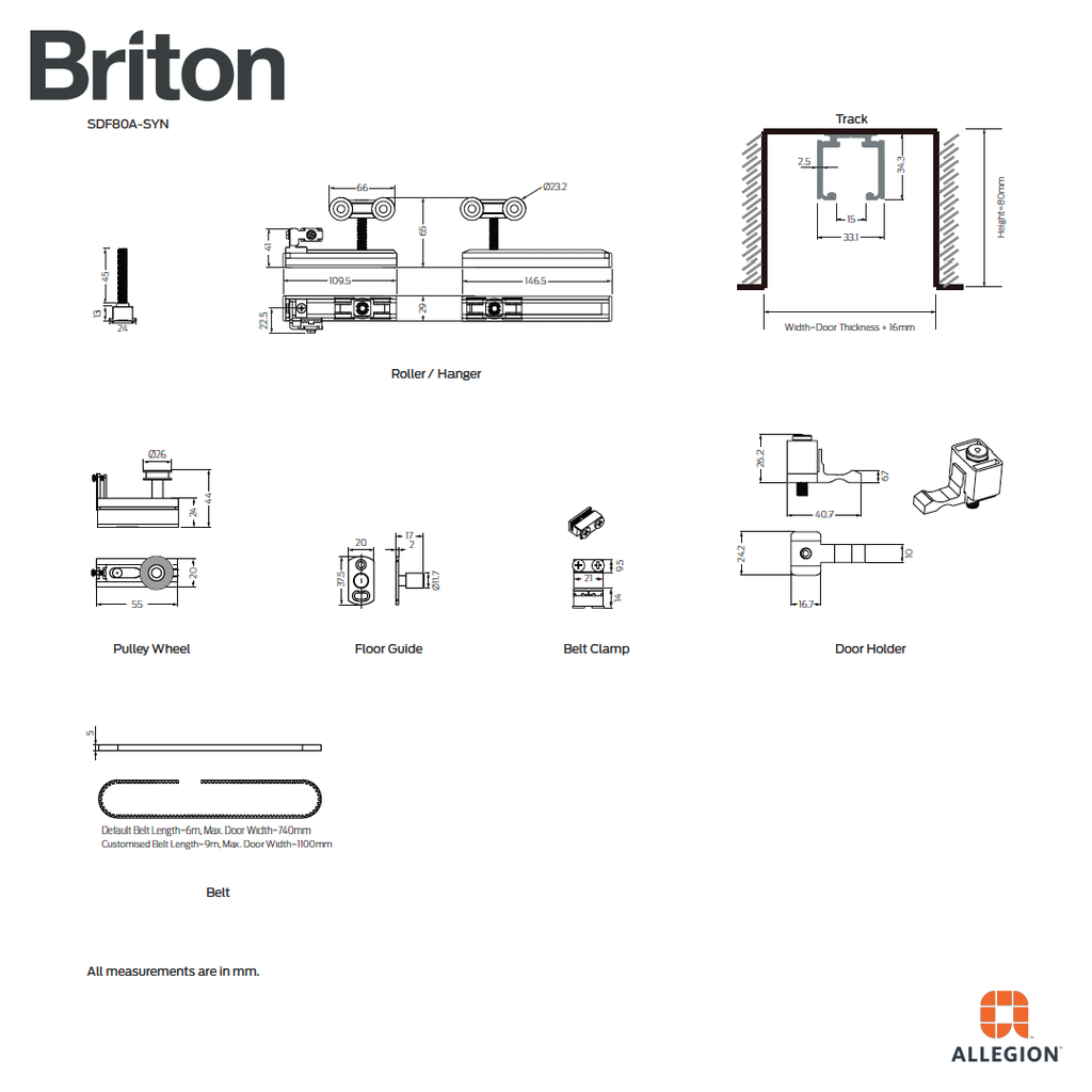 BRITON SDF80A-SYN BI-PARTING SYNCHRONISE SLIDING DOOR GEAR